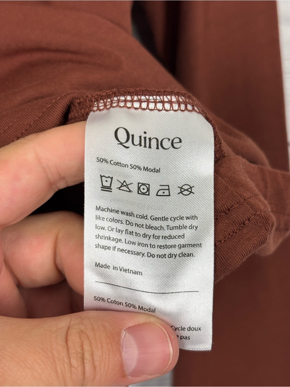 Quince cotton modal long sleeve brown relaxed T-shirt size large - Picture 2 of 5